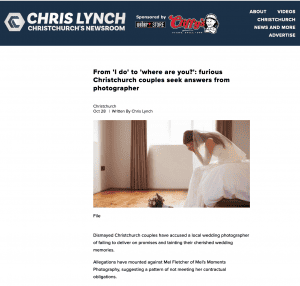 Chris Lynch media story about wedding photographer.